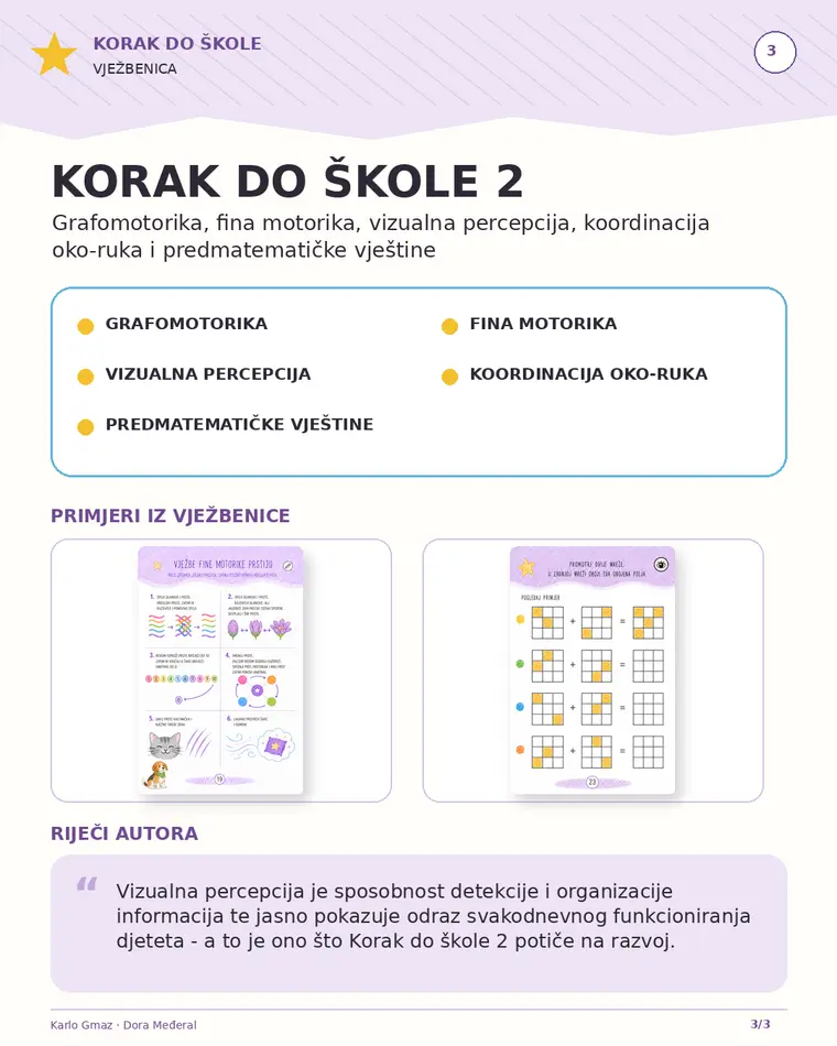 Primjeri sadržaja iz vježbenice Korak do škole 2